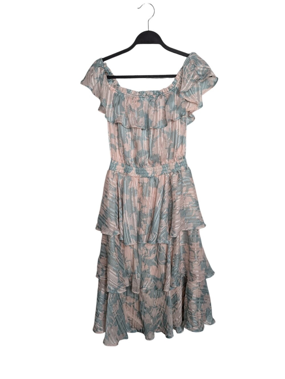 Lulus Garden Glam Teal Floral Off The Shoulder Tiered Mini Dress Size Small - Picture 2 of 8